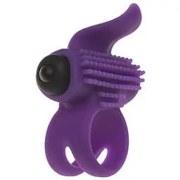 Эрекционное виброкольцо Adrien Lastic Bullet Lastic Ring с язычком и щеточкой для стимуляции клитора