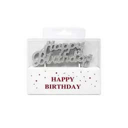 Свеча для торта «Happy Birthday» декоративная надпись серебряная, фигурная праздничная свечка, яркий неоновый декор