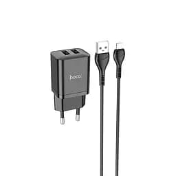 Адаптер сетевой HOCO Lightning Cable Maker dual port charger set N25 комплект 2 USB черный