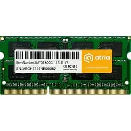 Модуль пам'яті ATRIA DDR3 8GB 1600MHz sodimm 1.35V UAT31600CL11SLK1/8 (UAT31600CL11SLK1/8)