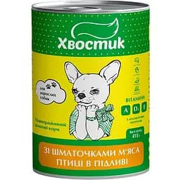 Влажный корм для взрослых собак Хвостик с кусочками мяса птицы в подливе, 415 г