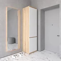 Шафа пенал Vays R-21 Дуб Сонома-Білий фасад, з полицями та штангою, без ручок, ЛДСП, 50×50×211 см - для одягу та взуття, в передпокій