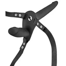 Двойной страпон Fetish Tentation Vibrating Strap-On with Double Dildo Black с вибрацией