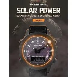 Чоловічий водостійкий тактичний наручний годинник North Edge Solar Compass (Чорний) - мініатюра 6