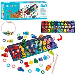 Деревяна іграшка Центр розвиваючий MD 2772 в наборі цифри, риболовля, кільця