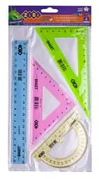 Комплект, линейка 20 см, 2 угольника, транспортир, тонированные (в ассортименте)