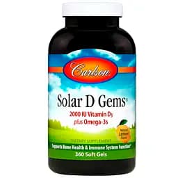 Рыбий жир с витамином D3 Carlson Solar D Gems 2000 МЕ вкус лимона 360 гелевых капсул