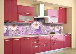 Кухонний фартух Рожеві Гербери вінілова наклейка ПВХ Квіти Фіолетовий 60х250 см Happy Pocket Z180886 - мініатюра 2