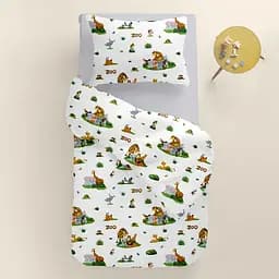 Дитяча постільна білизна в ліжечко ZOO ANIMALS CS9, зелений (AnimalsZooRestLawn_Grey110x160_140) - мініатюра 2