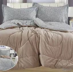 Постільна білизна Laura Grand 4 сезони QM-4-06 комбінована - зимова велюр євро комплект бежевий