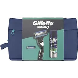Подарунковий набір для чоловіків Gillette Mach3: бритва + змінні катріджі для гоління 2 шт. + гель для гоління + косметичка - мініатюра 2
