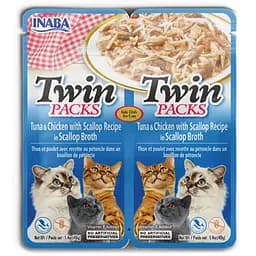 Лакомство пауч İnaba Twin Packs для кошек, с тунцем и курицей в бульоне из расчесок 2x40 г