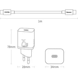 Зарядний пристрій Baseus Super Silicone PD Charger 25W (1Type-C) + Cable Type-C to Type-C 3A (1m) white (TZCCSUP-L02) - мініатюра 6