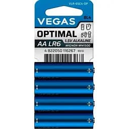 Первичный элемент питания Vegas Optimal АА alkaline 4 шт. (VLR-6SC4-OP)