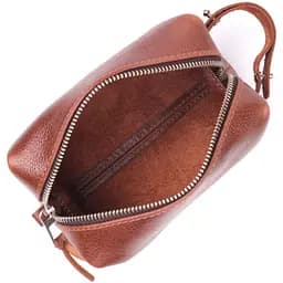 Компактна косметичка з гладкої шкіри на блискавці Україна Grande Pelle 16763 світло-коричнева - мініатюра 4