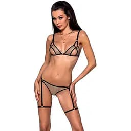 Еротичний комплект спідньої білизни Passion GABI Set S/M beige трусики з гартерами
