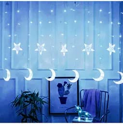 Новорічна світлодіодна гірлянда шторка дощ "Місяць і Зірки" YS-84009 138 LED 2.5 метра (синій), Yu Xin 82814