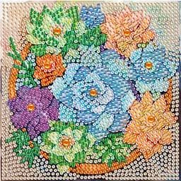 Алмазна мозаїка "Квіти" DM5004 з мольбертом 15х15 см