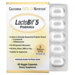 Пробіотики і пребіотики California Gold Nutrition LactoBif 5 Probiotics 60 вегакапсул