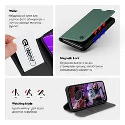 Чехол-книжка для Xiaomi Redmi A5 4G (GL) Poco C71 4G, OneFold Case, зеленый, из экокожи (PU) и TPU, с магнитом, с подставкой и отделением для карт, трансформируется в подставку, противоударный, защита всего корпуса, ArmorStandart (ARM84889) - мініатюра 4