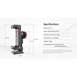 Тримач для смартфона Ulanzi ST-27 Metal Phone Tripod Mount Clip [80662] - мініатюра 11