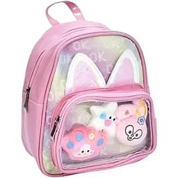 Рюкзак 9928, 3-8 років, блискучі декоративні вушка, блискавка, м’які регульовані лямки, 24×20×10 см рожевий