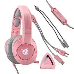 Накладні навушники Onikuma Gaming CAT with LED K9 7.1, USB, 2x3.5mm, 2.2m, pink - мініатюра 10