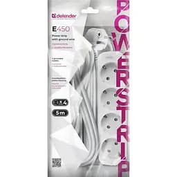 Мережевий фільтр Power filtr 5.0м Defender E450, білий, 4 розетки, з заземленням (992270) - мініатюра 2