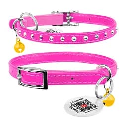 Нашийник Waudog Glamour з резинкою клейовими стразами для котів (ширина 9мм довжина 22-30см) рожевий