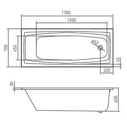 Ванна акрилова Volle Solar 170x70 TS-1779340, Білий - мініатюра 2