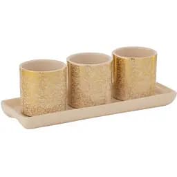 Кашпо J-Line золотого кольору комплект із трьох штук на підставці 27х10х9 см (7134)