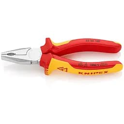 Пасатижі (плоскогубці) комбіновані Ø10,0 мм, 160 мм VDE KNIPEX 03 06 160, хромовані