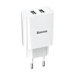 Адаптер мережевий BASEUS Speed Mini Dual U Charger 2USB вихода 10.5W біле (CCFS-R02) - мініатюра 2