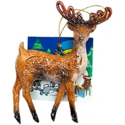 Ялинкова іграшка Олень стоїть 12 см коричневий пластик декоративна новорічна фігурка (190019-2)