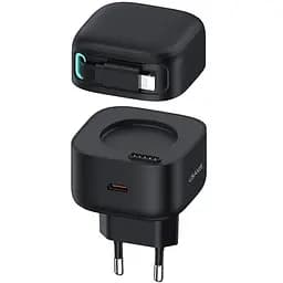 СЗУ Usams US-CC209 GaN With Lightning Magnetic Retractable Cable Module XMF Ser. 35W (2USB-C) Black