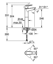Змішувач для умивальника XL-Size Grohe BauEdge New 23761001 Хром - мініатюра 2