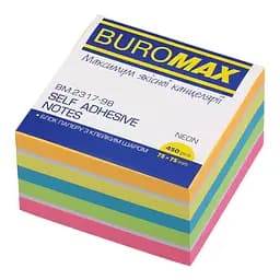 Блок для нотаток з клейким шаром, 75x75 мм, 450 аркушів, неон (В асортименті) BM.2317-98