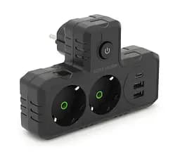 Розетка двойник с заземлением Voltronic F-303 Black, 2 розетки+3USB(1А)+Type-C, 2500W, 10A, 220V - мініатюра 1