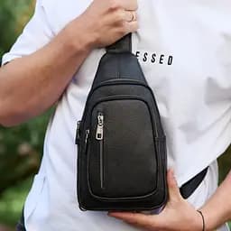 Сумка слінг чоловіча через плече 19х31х7 з натуральної шкіри TIDING BAG 32545 чорна 19 см - мініатюра 9