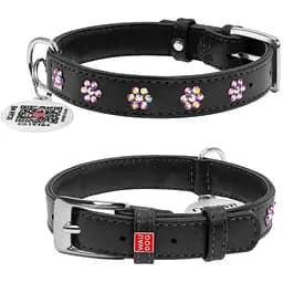 Нашийник для собак Waudog Glamour шкіряний з QR паспортом, з клейовими стразами Квіточка, XS, Ш 15 мм, Дов 27-36 см (4820082499129)