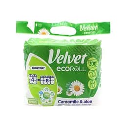 Туалетний папір Velvet Camomile&Aloe Eco Roll, 300 відривів, 4 рулони