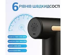 Масажер-пістолет для тіла зі змінними насадками, 6 режимів, акумуляторний, чорний - мініатюра 5