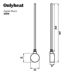 ТЕН для рушникосушарки OnlyHeat електронне управління 300W Agate Black + трійник 30412 - мініатюра 2