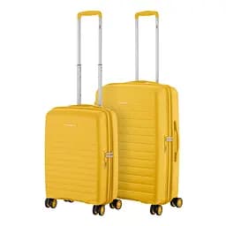 2E Набір валіз 2E, Aero, поліпропілен, (M+S),TSA, 4 колеса, EXP, бурштиново-жовтий