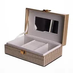 Скринька для прикрас з екошкіри 3 відділення з дзеркалом 16×10×6 см органайзер для прикрас Золотистий Yiwu HP-5-18GOLD