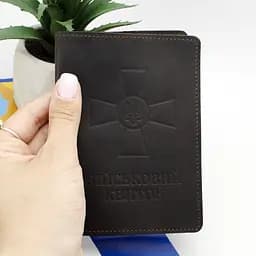 Обкладинка на військовий квиток шкіряна (коричнева) з прозорим клапаном - мініатюра 5