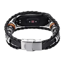 Ремінець вінтажний Carprie для фітнес-браслета Xiaomi Mi Band 3 і 4 Type A Black silver - мініатюра 5