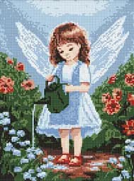 Набір з алмазною мозаїкою Янголятко в саду Ideyka AMO8143 з АВ стразами, 30x40 см