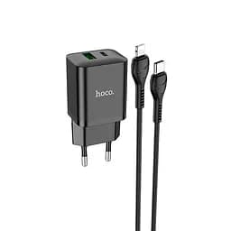 Сетевой зарядный адаптер HOCO Founder charger set N28 2 порта 20 W + Type-C to Lightning черный