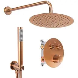 Душова система Rea Lungo brushed copper з термостатом + BOX прихованого монтажу REA-P8808, Теплий захід сонця